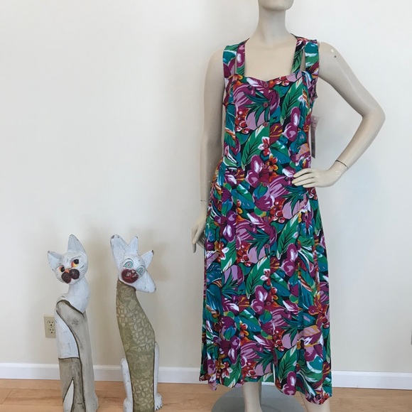 Vintage Dresses & Skirts - Final Sale Vintage 80s/90s Tropical Floral Dress M